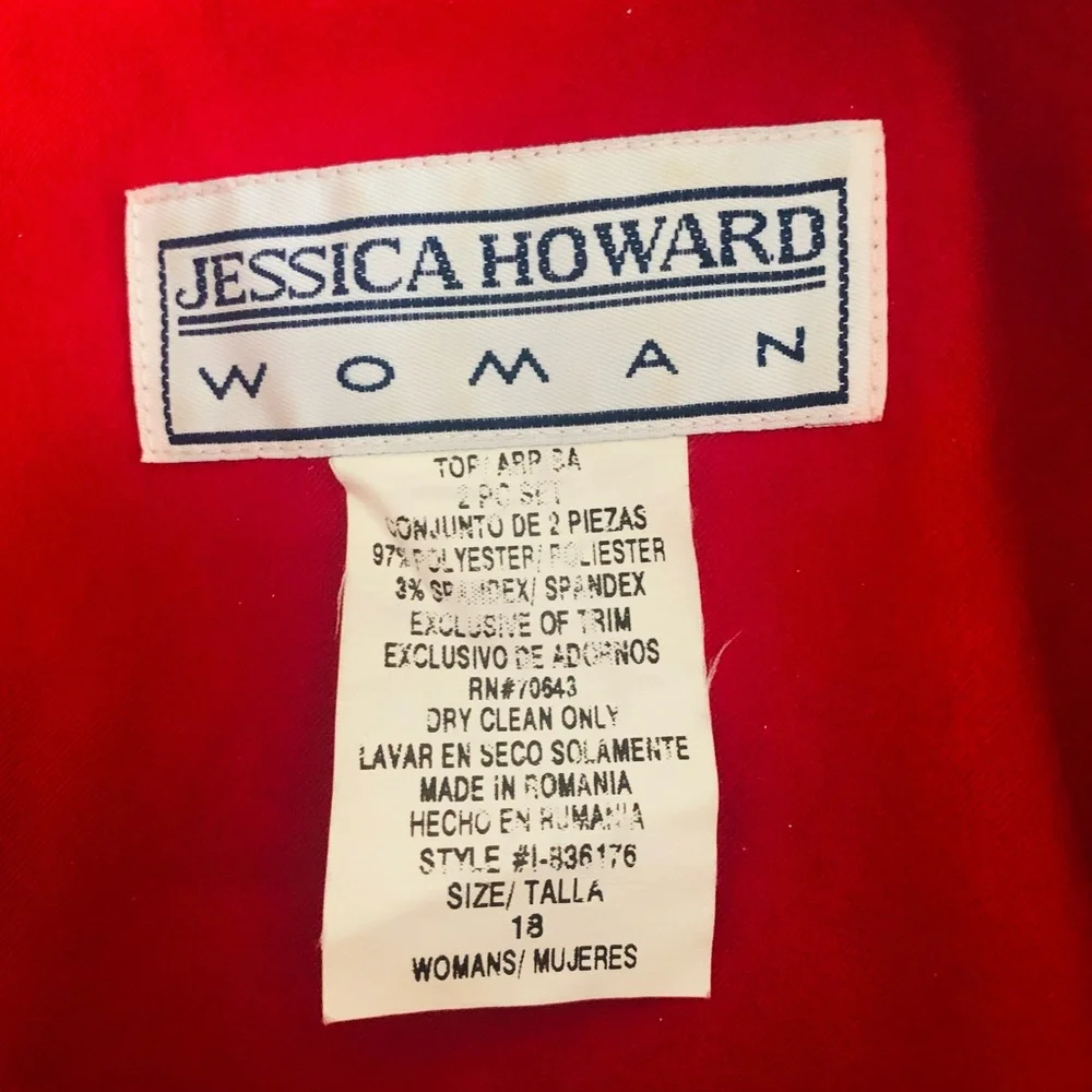 Vintage Jessica Howard Red Embroidered Trim Blazer Jacket Women Size 18 Holiday